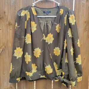 Madewell Olive Green Floral Print Top - Size Large